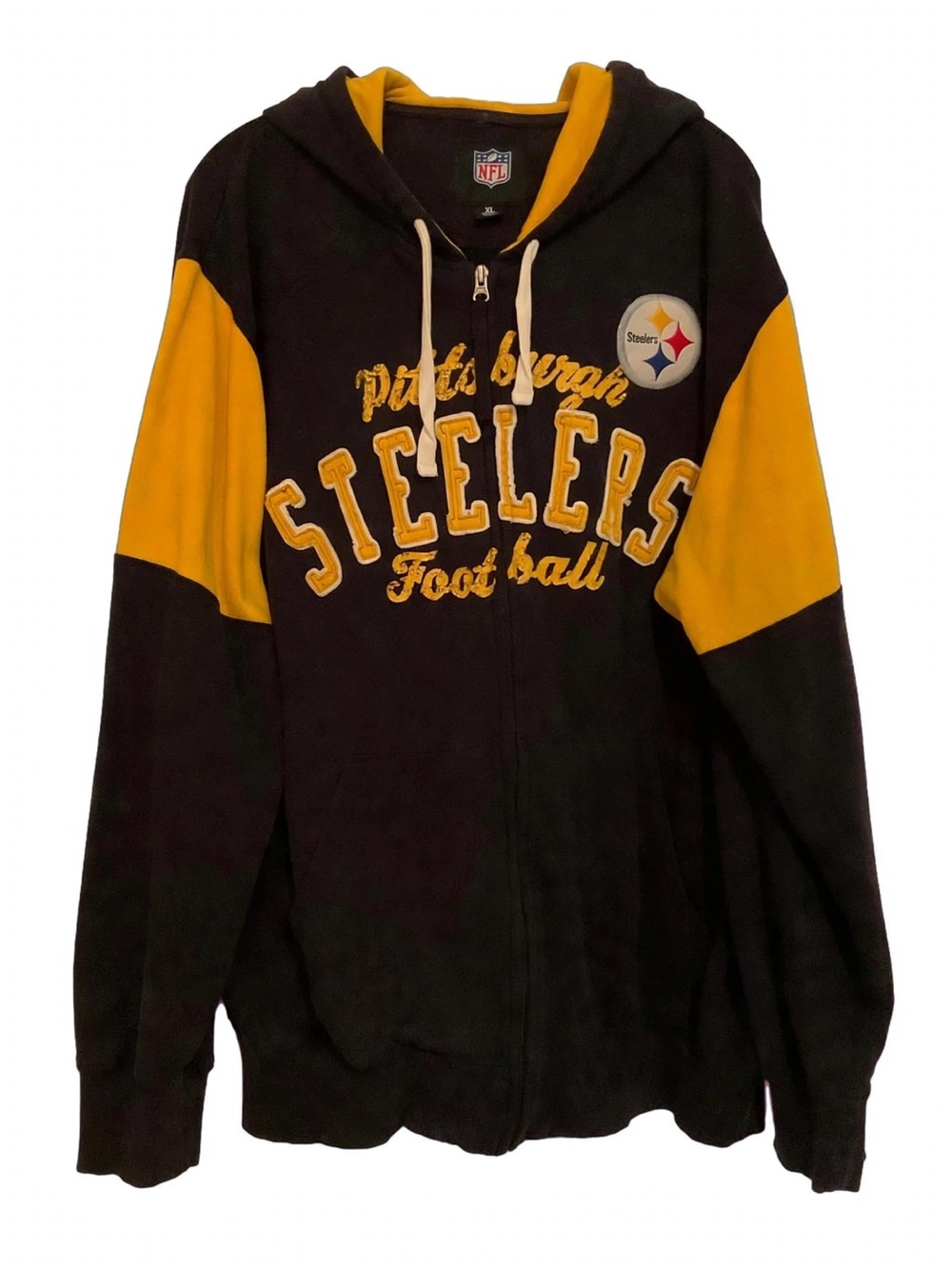 Pittsburgh Steelers Full Zip Hoodie Mens XL Black Gold NFL Team Apparel Vintage